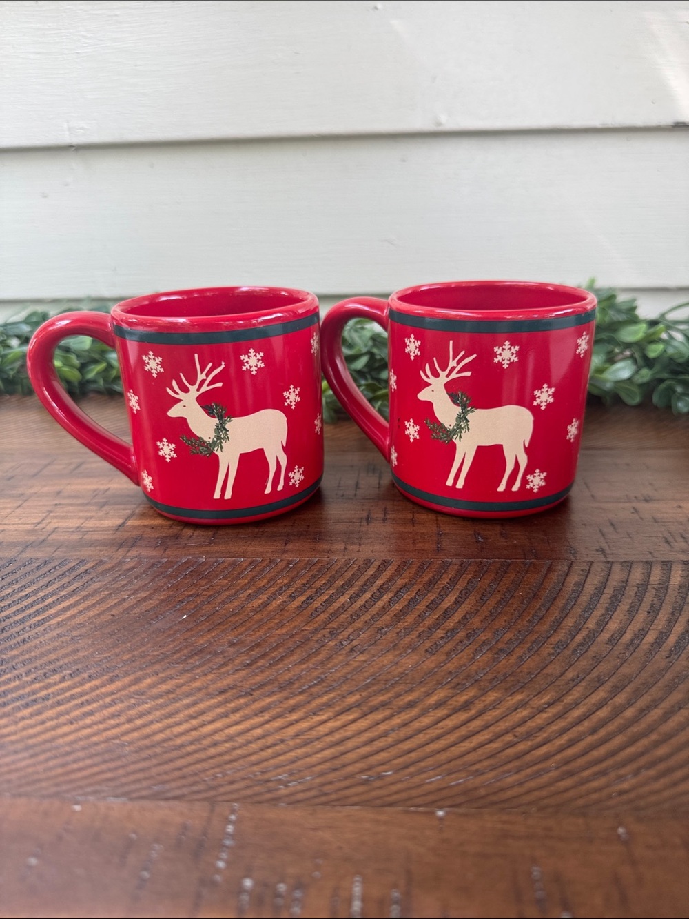 Vtg L.L. Bean Reindeer Holiday Ceramic Mug - Set of 2